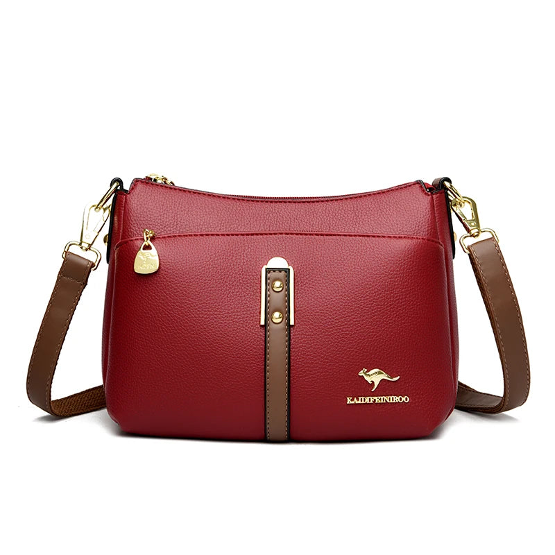 Designer-Schultertasche aus weichem Premium-Leder mit drei Fächern