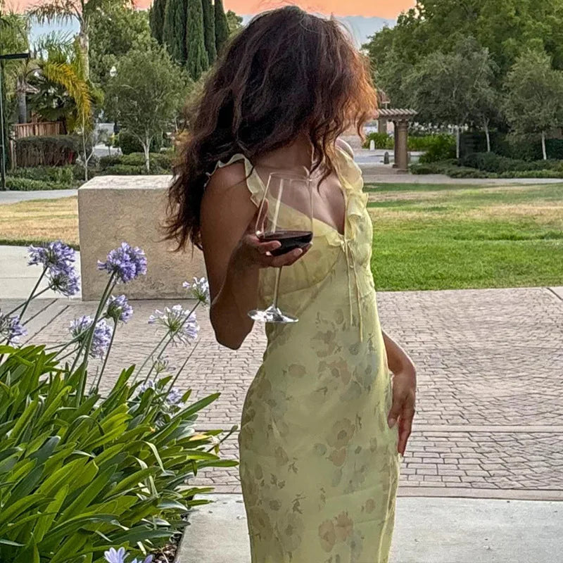 Summer Floral Print Plunge Maxi Dress – Sexy Backless Fairy Sundress