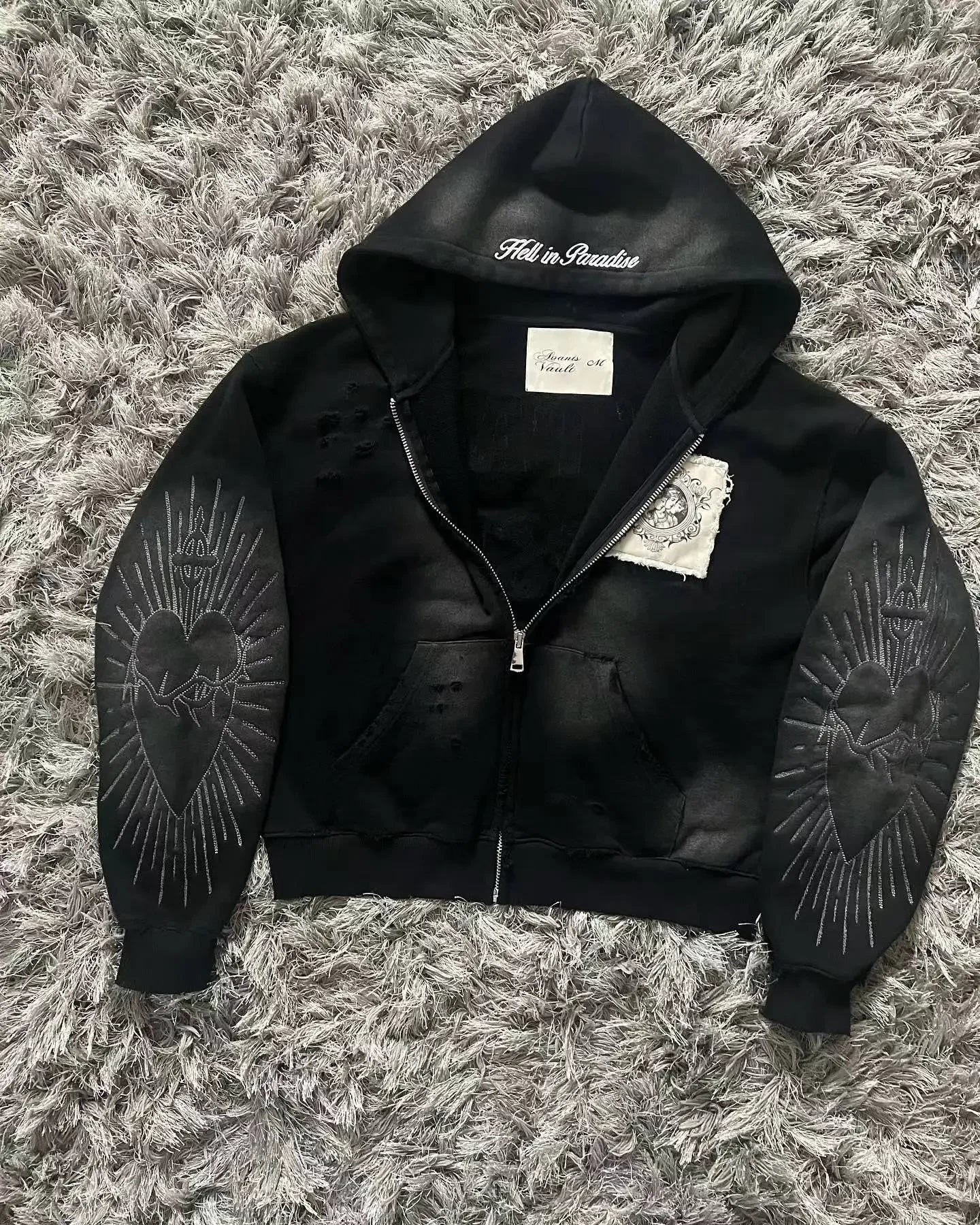 Herren Y2K Gothic Oversized Kapuzenjacke mit Reißverschluss – Amerikanisches Mode-Muster-Print, Harajuku Hip Hop Kapuzenpullover