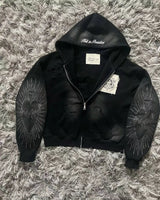 Herren Y2K Gothic Oversized Kapuzenjacke mit Reißverschluss – Amerikanisches Mode-Muster-Print, Harajuku Hip Hop Kapuzenpullover