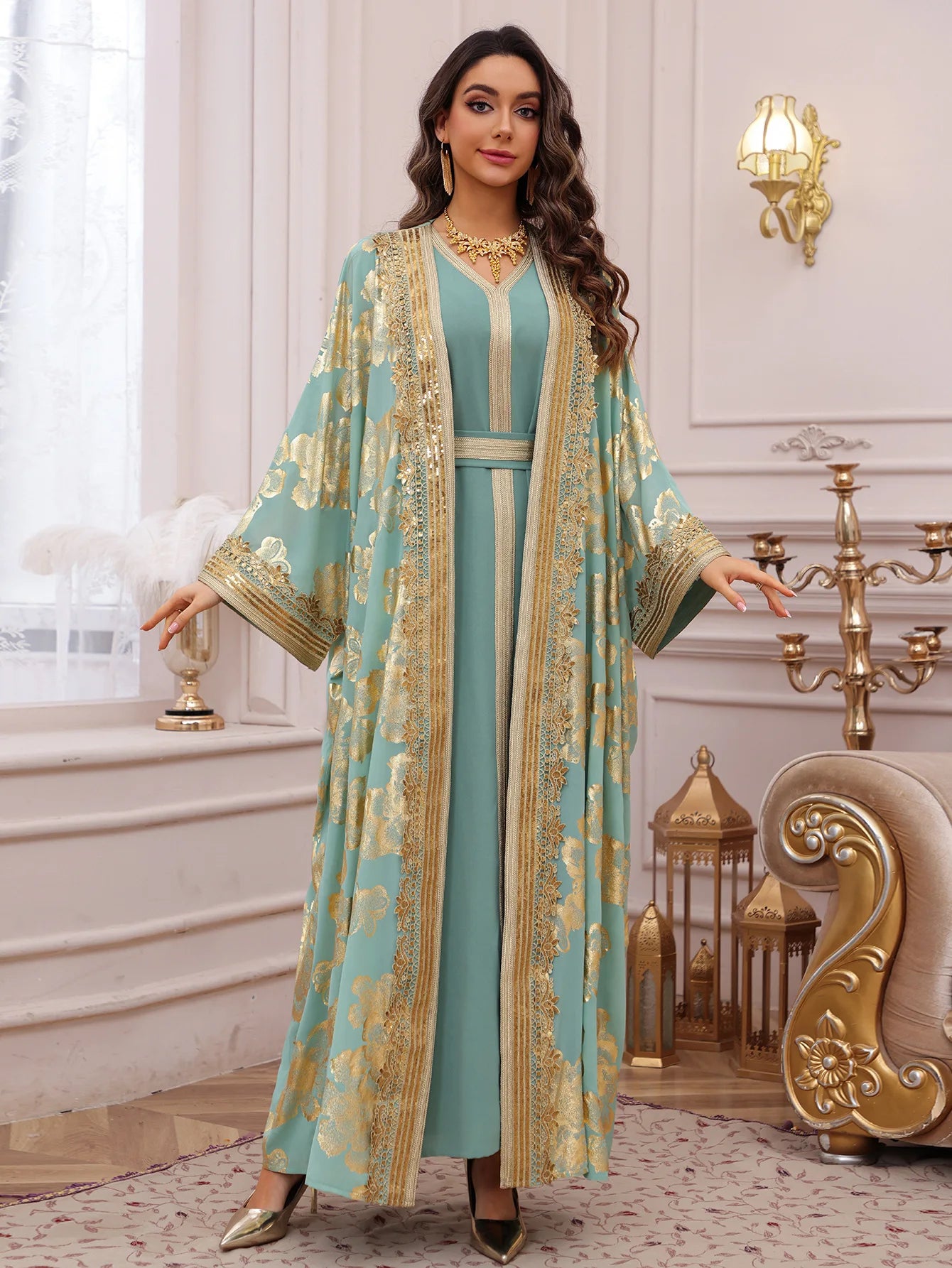 The "Emerald Heritage" Abaya – Signature Embroidered Party Jalabiya – Boutique Green Ramadan Kaftan
