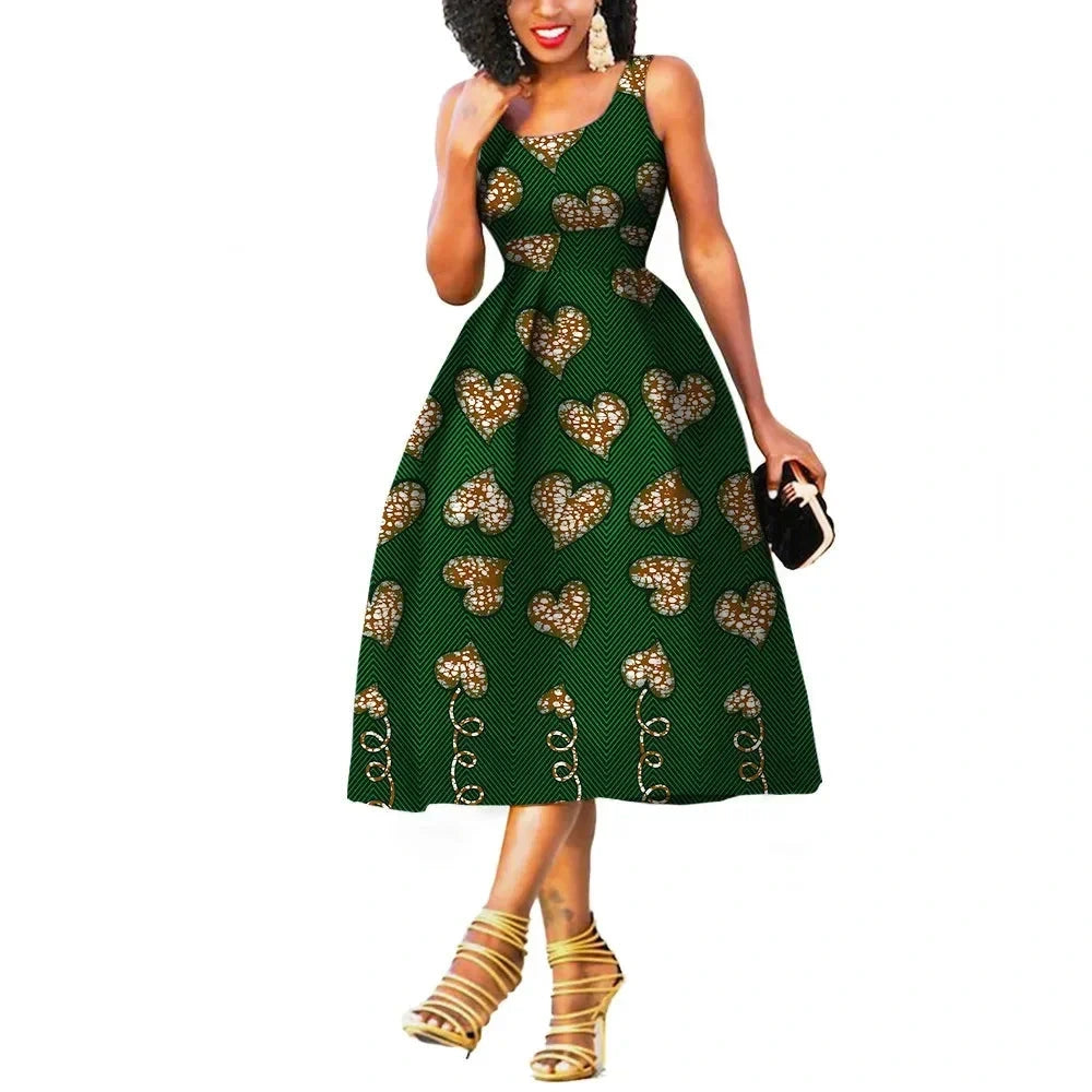 Afrikanisches Batik-Sommerkleid für Damen | Ärmelloses knielanges Partykleid
