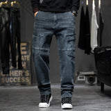 Herren Streetwear Baggy Cargo Jeans | Gerade Denimhose mit mehreren Taschen