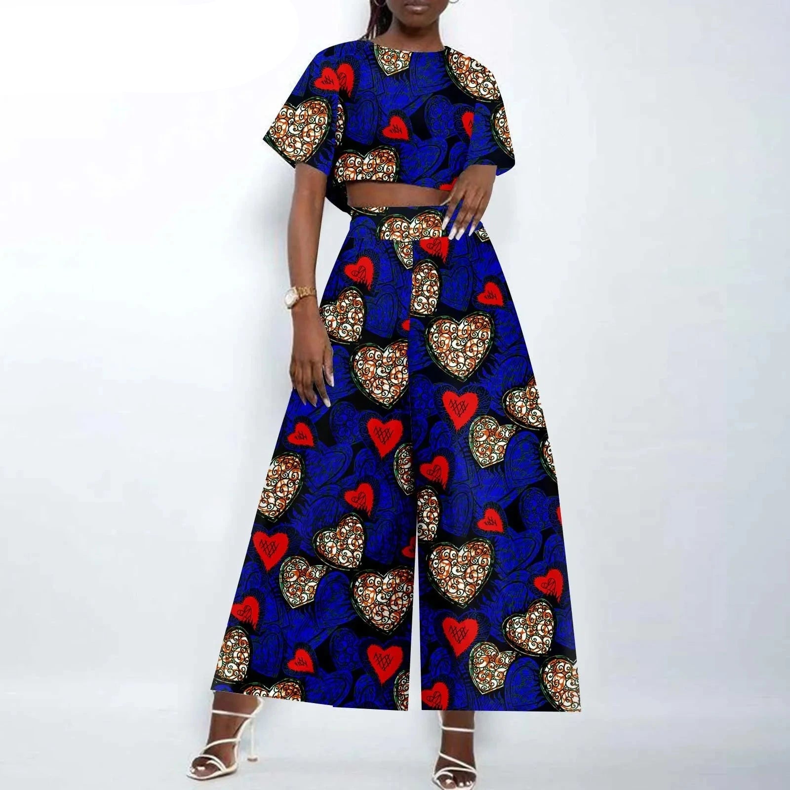 Afrikanisches zweiteiliges Ankara-Outfit für Damen | Crop Top und weite Hose