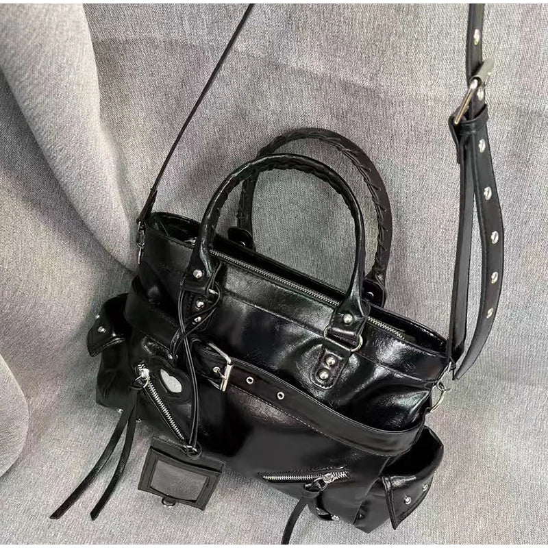The Noir-Rebel Silhouette Retro Pleated Motorcycle Bag