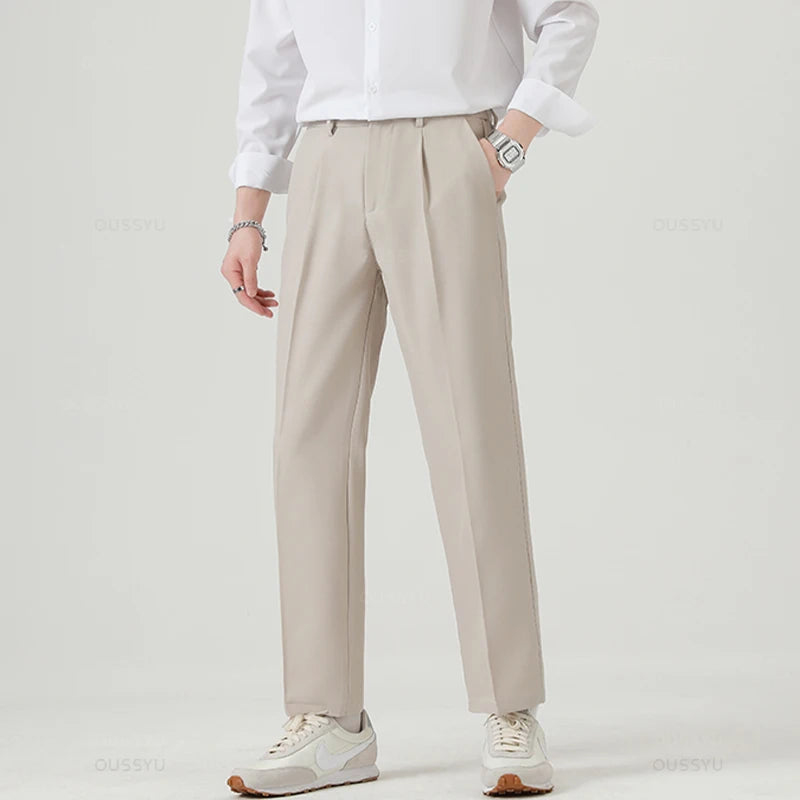 Men’s Smooth Business Suit Pants – Formal Work Trousers, Slim Fit Ankle & Full Length Slacks