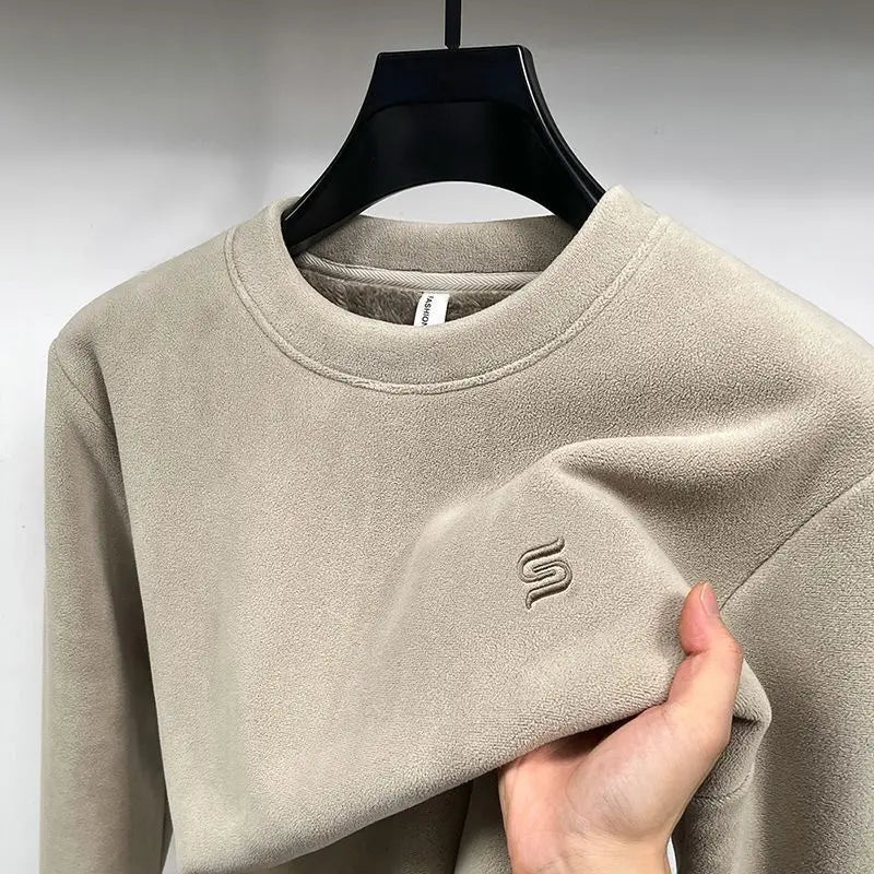 Herren verdickter Fleece-Pullover aus Wolle – Halbhoher Kragen Thermo-Sweatshirt