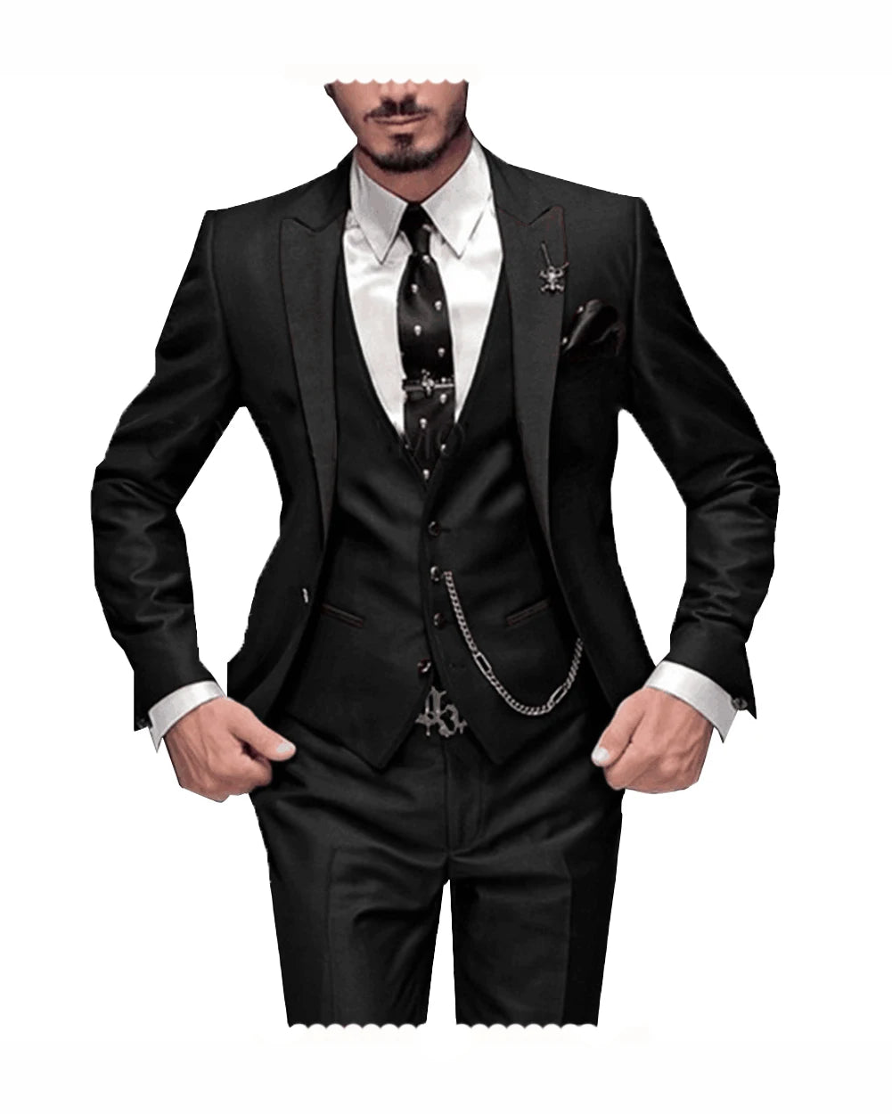 Herren 3-teiliger Slim Fit Anzug – Gentleman Hochzeits-Smoking, Reverskragen Bräutigam Terno Set