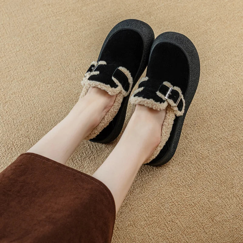 Damen-Wintersneaker aus echtem Leder – Gefütterte flache Schuhe mit warmem Samt