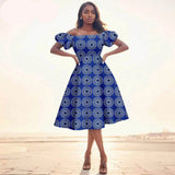 Afrikanisches Ankara-Print Midikleid für Damen | Kurzärmliges Kleid mit hoher Taille