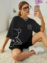 Kawaii OK Teddybär Baumwoll-T-Shirt | Süßes Grafik-T-Shirt für Damen
