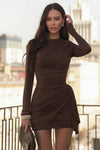 Damen Enges Wickel-Mini-Winterkleid mit langen Ärmeln und hoher Taille