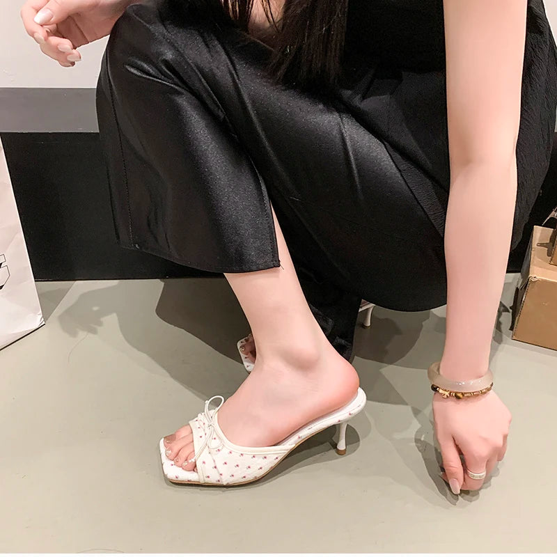 Summer Floral High Heels – Women’s Fashion Square Toe Slippers