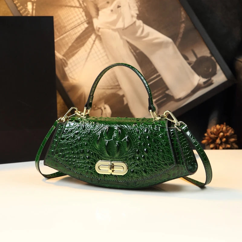 Luxuriöse Satteltasche mit Krokoprägung | Kleine Umhängetasche aus echtem Leder