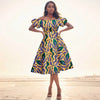 Afrikanisches Ankara-Print Midikleid für Damen | Kurzärmliges Kleid mit hoher Taille