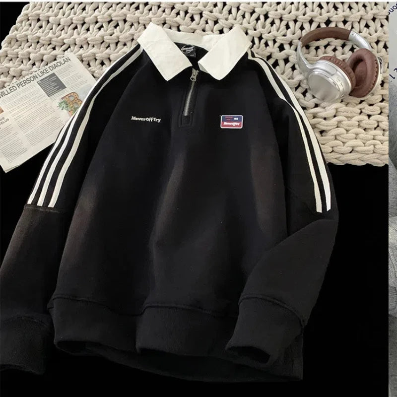 Herren-Sweatshirt im amerikanischen Oversize-Stil – Half-Zip-Pullover mit Reverskragen