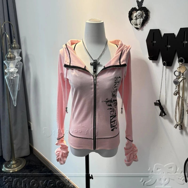 Women’s Harajuku Gothic Hoodie Coat – Y2K Subcultural Sweatshirt