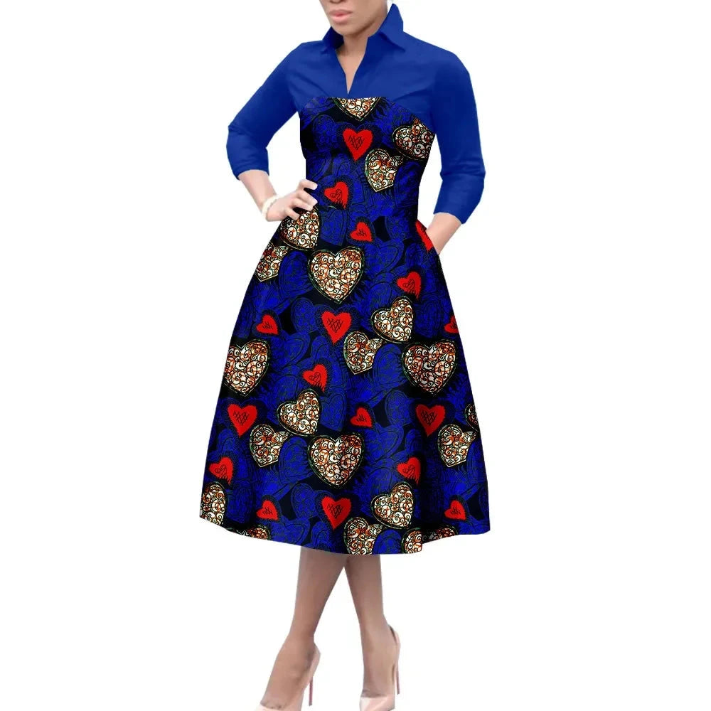 Vibrant Dashiki Print African A-Line Dress for Women