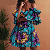 African Off-Shoulder Mini Dress High-Waist Ankara Party Dress For Women