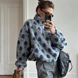 Damen Fleece-Sweatshirt mit halbem Reißverschluss – Oversized Rollkragenpullover