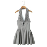 Sexy Damen Mode Rückenfreies Neckholder Kleid – Niedrig Tailliertes A-Linien Minikleid