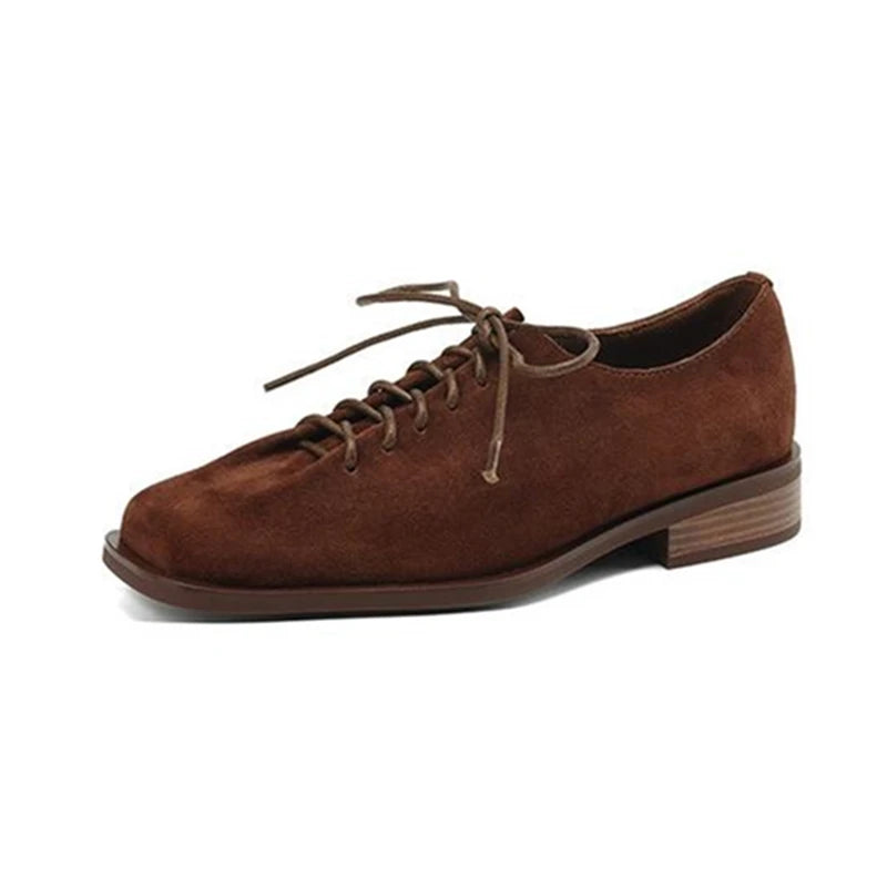 Damen Oxford-Schuhe aus echtem Wildleder – Britischer Stil Schnür-Loafer