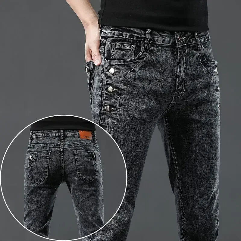 Vintage Snowflake Wash Jeans | Men's Designer Korean Fashion Slim Denim