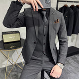 3-Piece Men’s Luxury Striped Suit – Single & Double Breasted Pinstripe Blazer, Vest & Pants Set