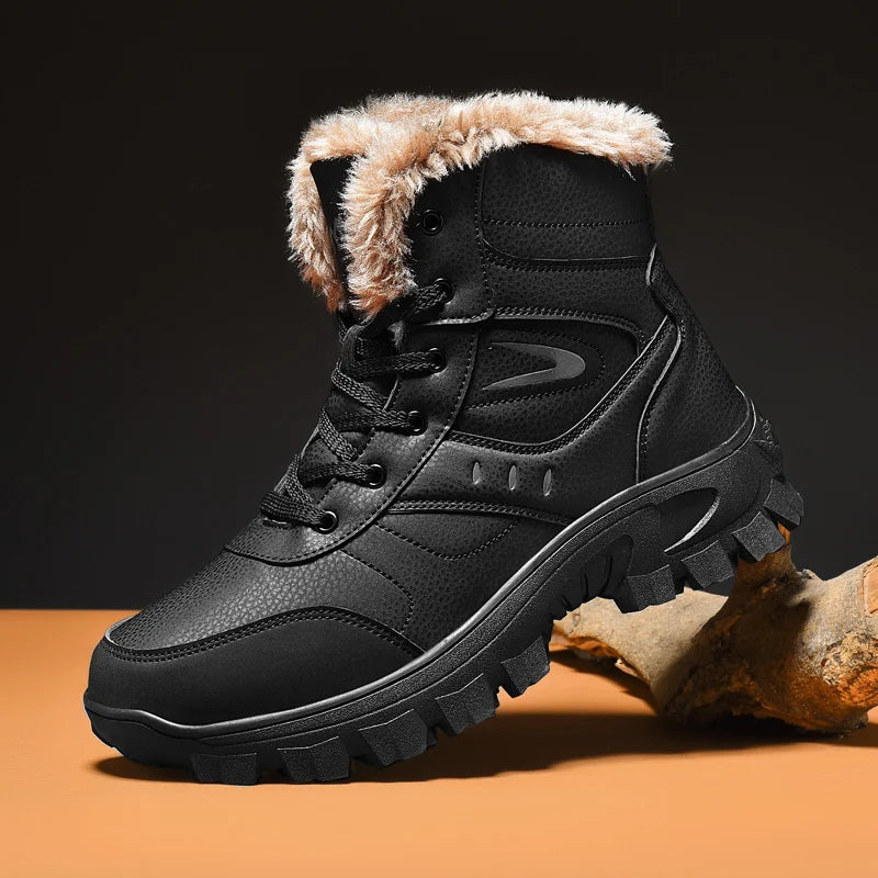 Herren Winterstiefel: Braun & Schwarz Wasserdichte Schneestiefel, Warmes Plüschfutter Rutschfeste Outdoor-Wanderschuhe