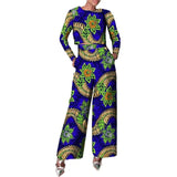 Damen Set aus gewachstem Baumwoll-Crop-Top mit langen Ärmeln und Hose mit weitem Bein