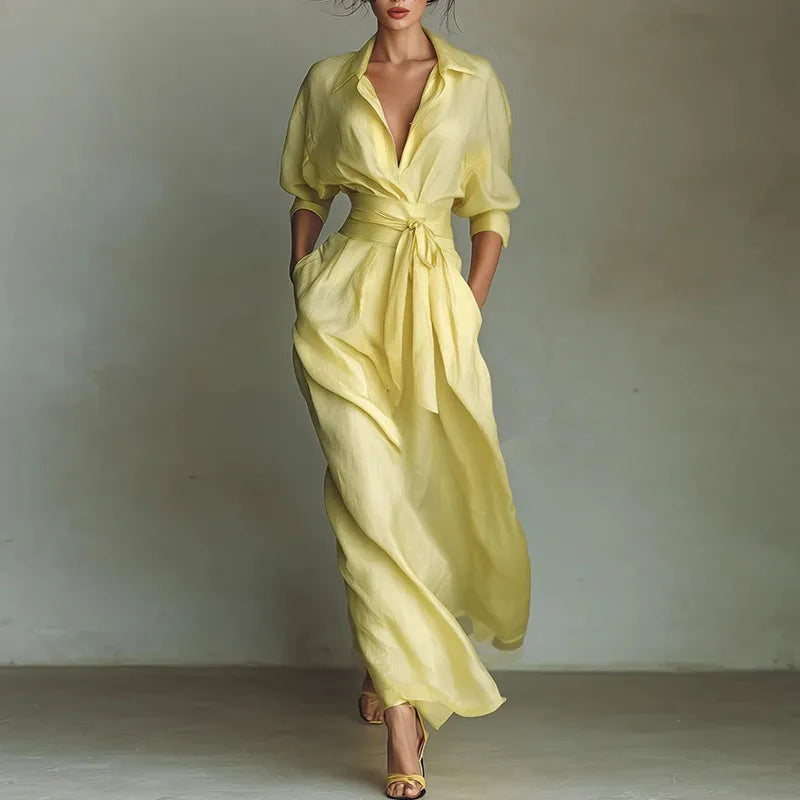 The Boho-Professional Maxi: Elegant Lace-Up High Waist Long Dress