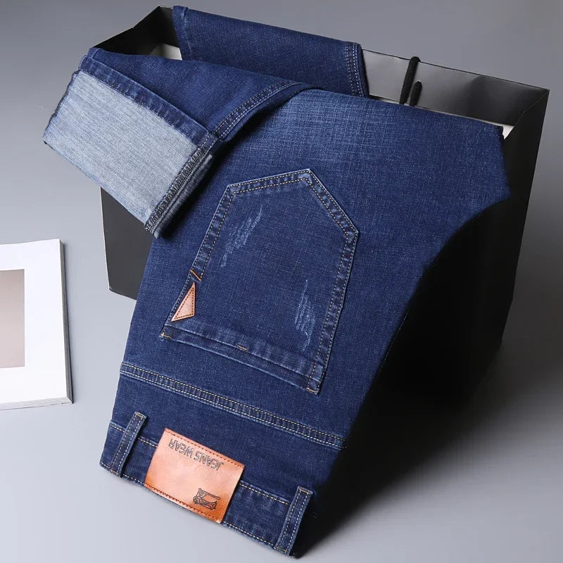 Men's Slim Fashion Denim Jeans | High-Quality Elastic Black & Blue Pants