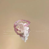 Romantischer violetter Blumen-Perlenring für Damen – elastischer Fingerring für Frühling und Sommer