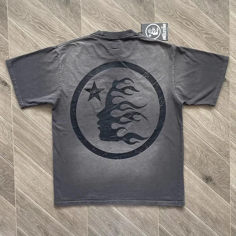 Hellstar Vintage Washed Baumwoll-T-Shirt | Halbarm-T-Shirt mit großem Logo