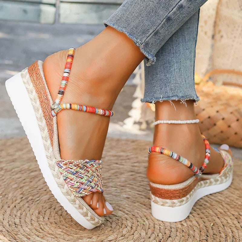 Women’s Bohemian Wedge Sandals Colorful Woven Platform Shoes