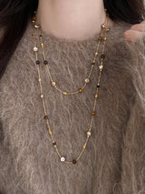 Lange Tigerauge Stein- & Perlenkette für Damen – Elegante Pulloverkette
