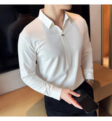 Men’s High Elastic V-neck POLO Shirt – Non-marking Seamless Long Sleeve T-shirt