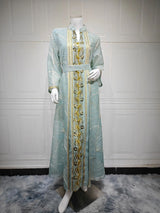 Women’s Mesh Sequin Abaya Dress | Elegant Embroidered Eid Party Gown