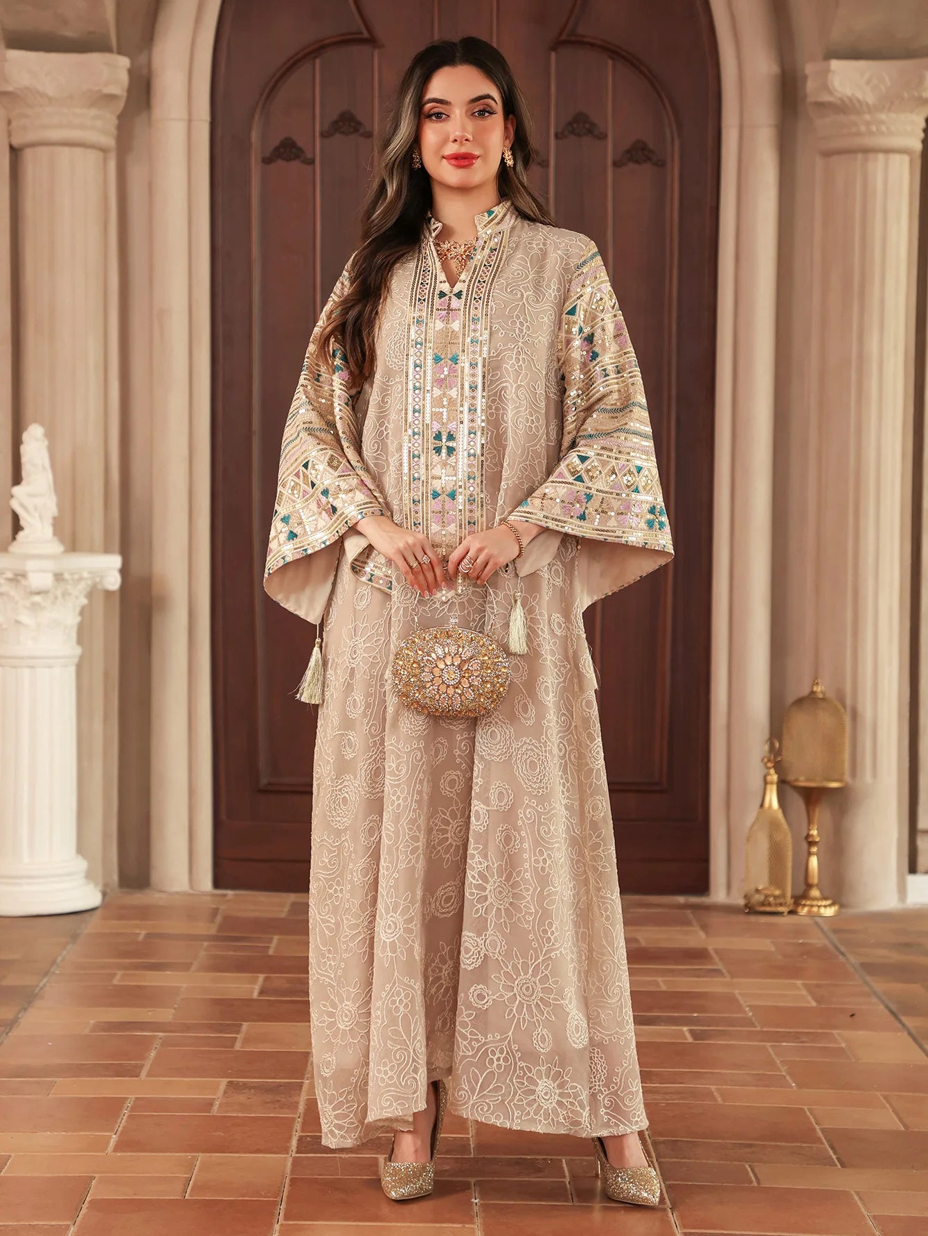 Women’s Embroidered Abaya for Party | Elegant Muslim Jalabiya Morocco Kaftan