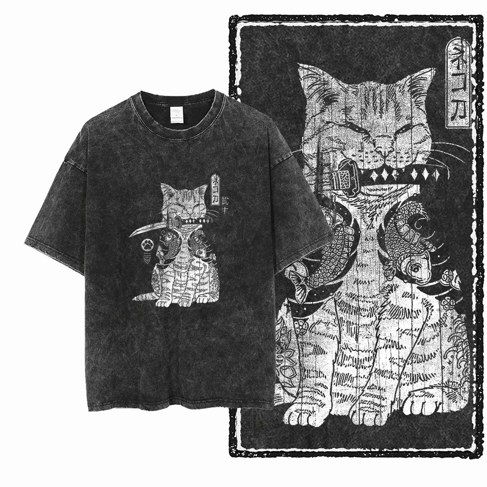 Acid Washed Cat Graphic T-Shirt | Unisex Exclusive Streetwear Tee