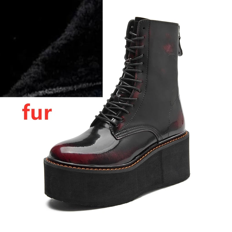 Damen-Stiefeletten aus echtem Leder – Kurzschaftstiefel mit Plateauabsatz