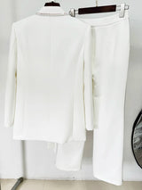 Damen Blazer mit Gürtel und einem Knopf & maßgeschneiderte Hose Perlenanzug-Set