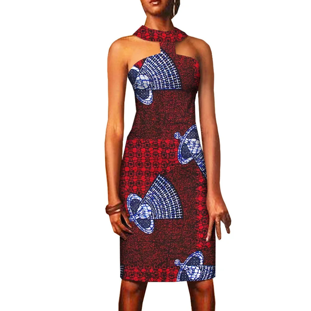 Ärmelloses Ankara Bodycon Sommer Mini-Kleid im afrikanischen Stil für Damen