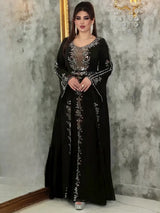 The "Desert Rose" Chiffon Gown – Signature Dubai-Turkey Kaftan Abaya – Elegant Long Sleeve Maxi Robe