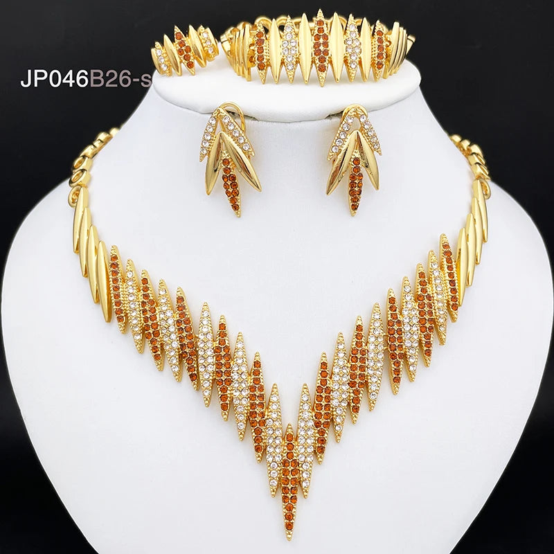 Luxuriöses 4-teiliges Schmuckset in Goldfarbe für Damen – Elegantes Set aus Halskette, Armband, Ring und Ohrringen