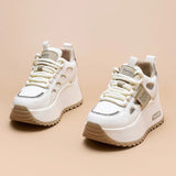 Women’s Leather Hidden Heel Sneakers – 7cm (3 Inch) Platform Wedge Shoes
