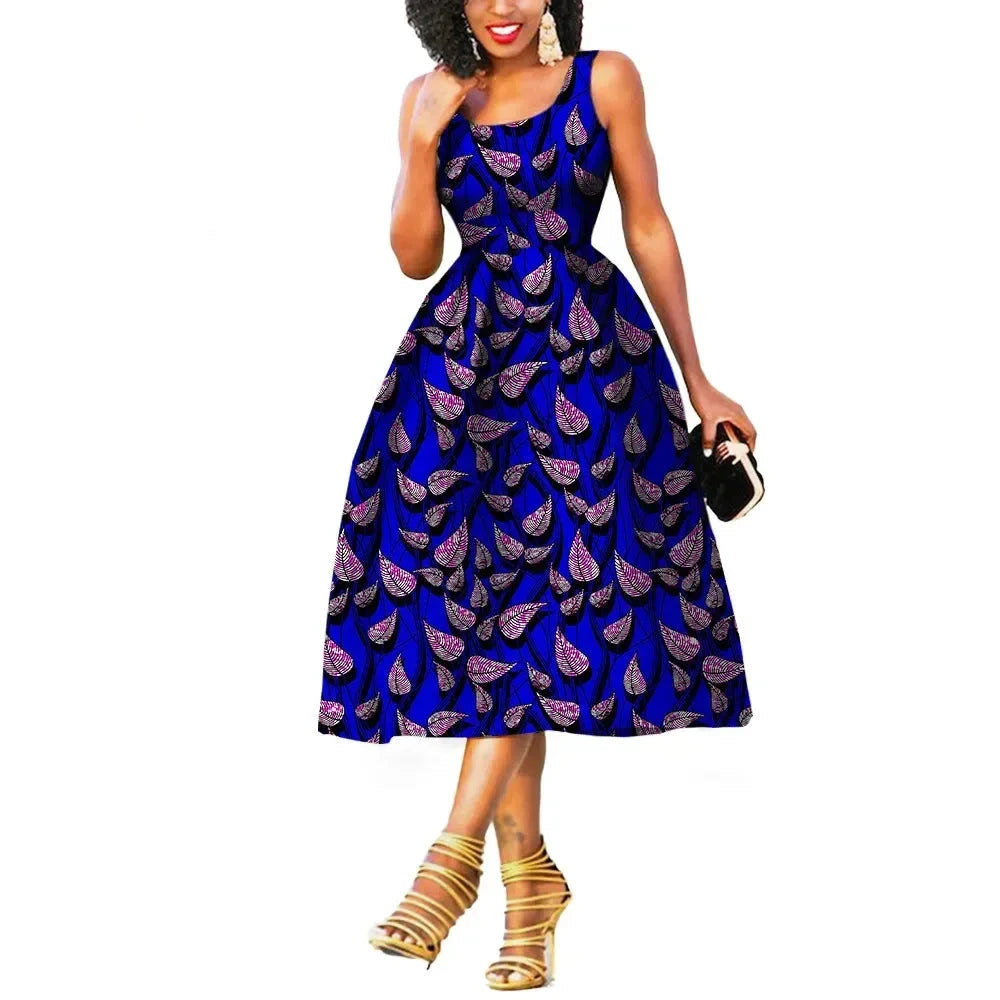Afrikanisches Batik-Sommerkleid für Damen | Ärmelloses knielanges Partykleid