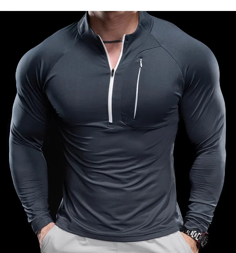 Herren schnelltrocknendes Langarm-Trainings-T-Shirt | Fitnessstudio-Lauf-Top