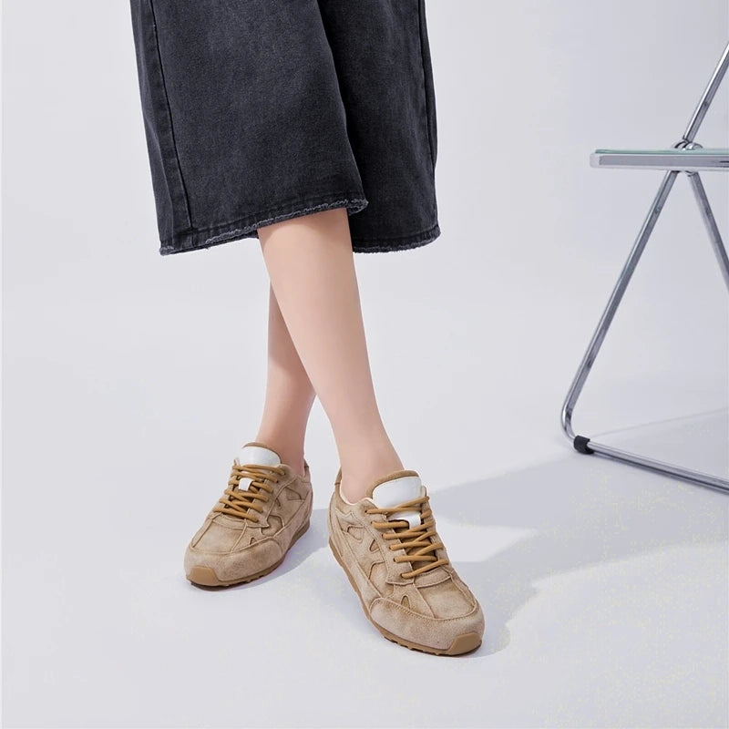 Damen Trainingsschuhe aus echtem Leder – Retro Freizeit-Sneaker mit flacher Sohle