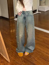 Damen Y2K Baggy Strass-Jeans | Harajuku Vintage Denim-Hose
